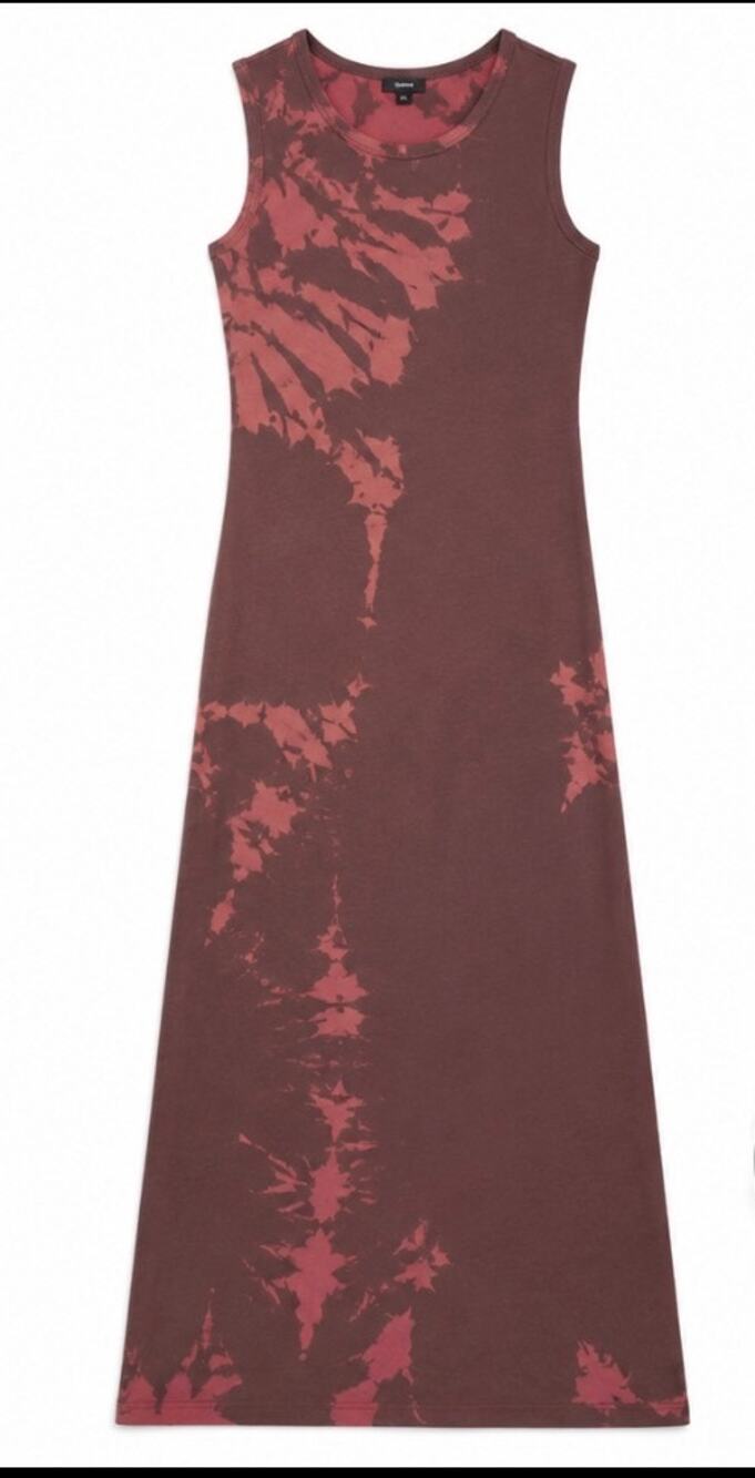 Quince XS TENCEL Lyocell Sleeveless Maxi Dress Brown Pink Tie Dye Stretch
